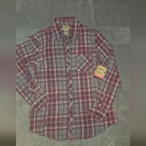 Woman Plaid Shirt - Burgundy and Gray